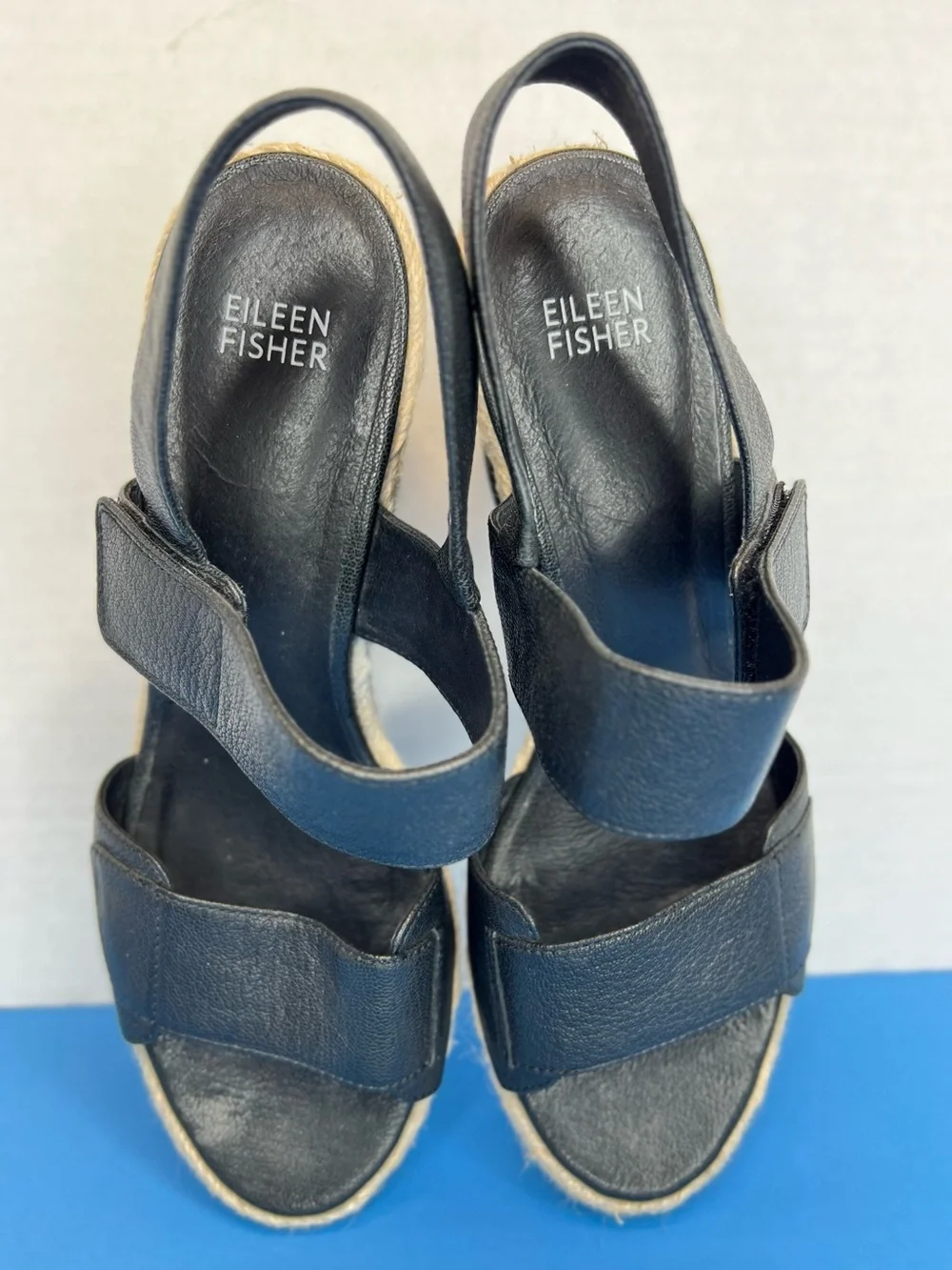 Eileen Fisher Winnie Womens Tumbled Leather Wedge Espradilles Black Sz 8M LKNW